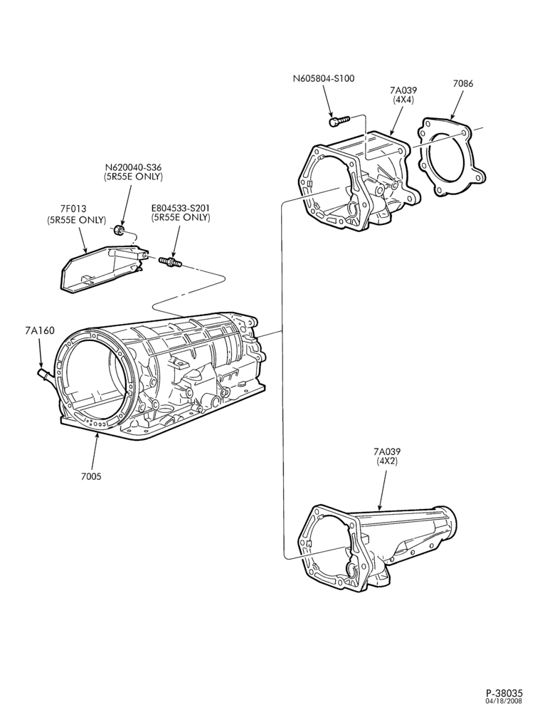 Схема 5R55E TYPE-EXTERNAL PARTS - Automatic transmission to transfer case-B,BN
