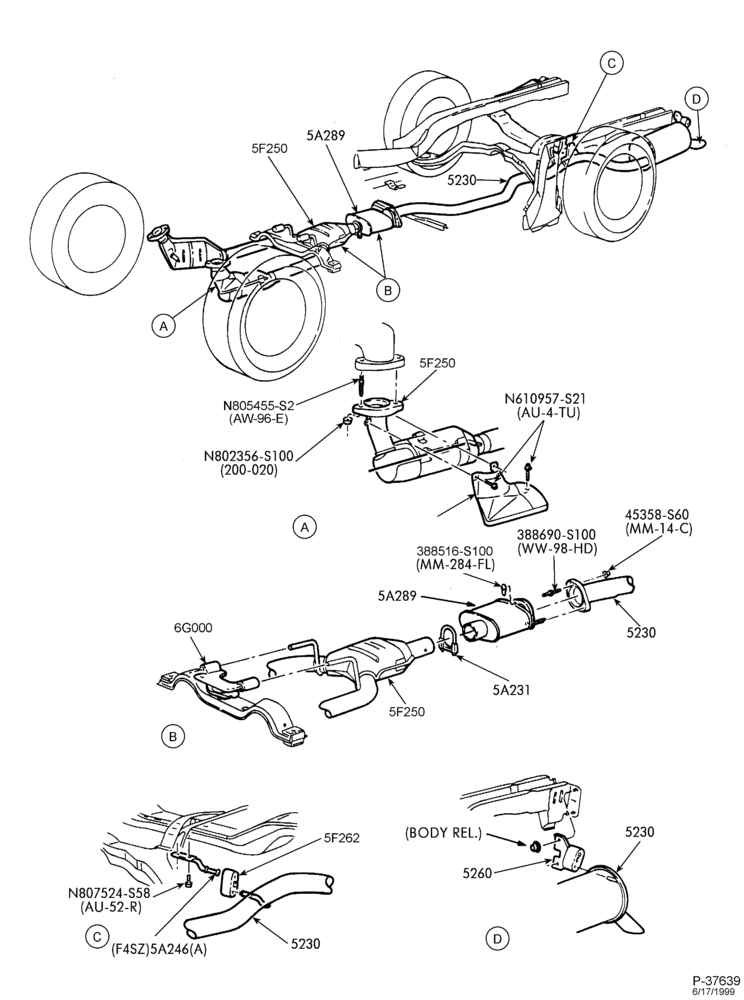 Схема FRAME-(S,MF) 6 CYL. 3.8L SINGLE EXHAUST W/O SUPER COUPE, W/RESONATOR CALIFORNIA