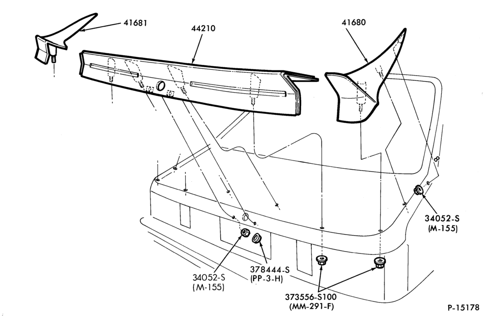 Схема LIFT/TAILGATE, LUGGAGE & BACK WINDOW-Spoiler - luggage compartment door | Mustang