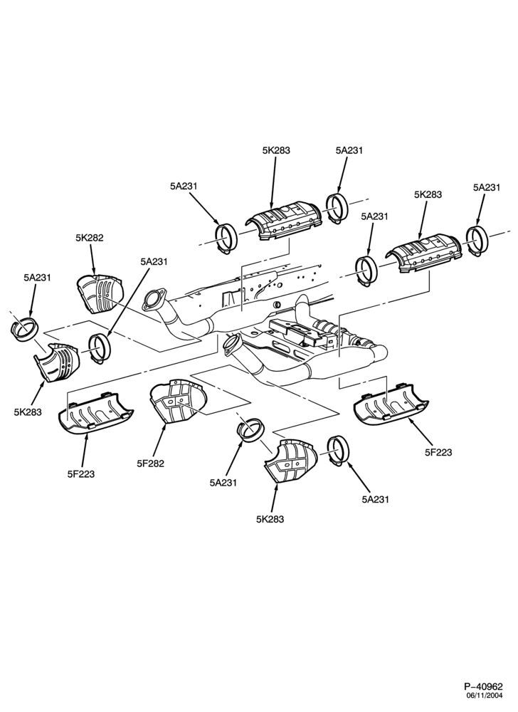 Схема EXHAUST-Exhaust system - converter heat shields - 6 cyl. 4.2L-F150