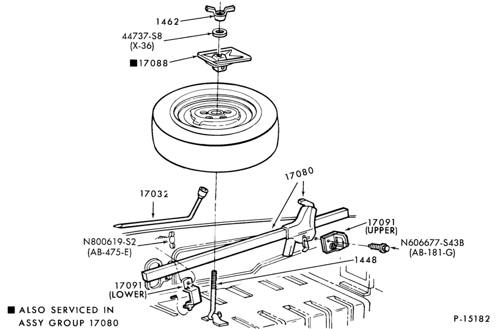 Схема SPEEDOMETER, BUMPERS, MIRRORS AND WIPERS-Jack and spare wheel parts - B/T 54