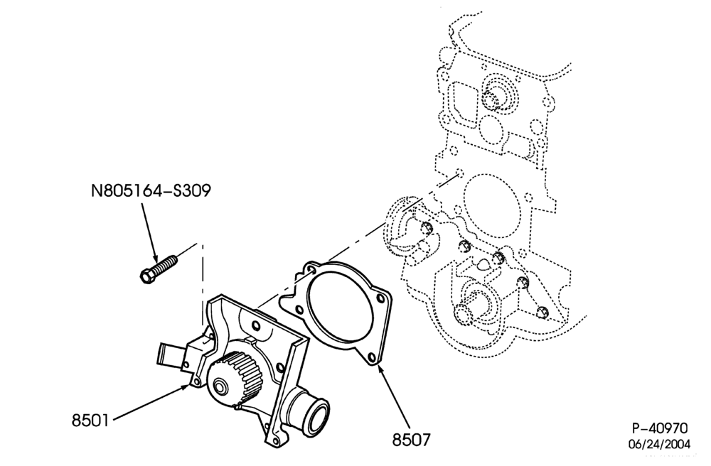 Схема Радиатор, решётка, охлаждение — Водяной насос - 4 cyl. 2.0L - exc. DOHC