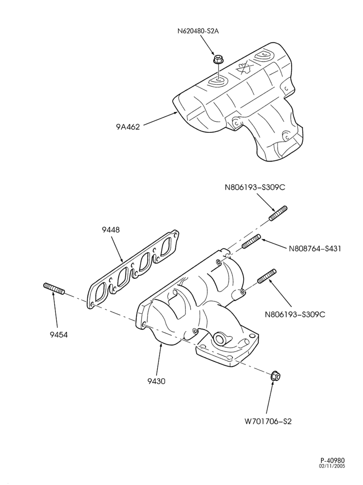 Схема 4 CYL. 2.0L - EXC. DOHC-Manifold & related parts - exhaust