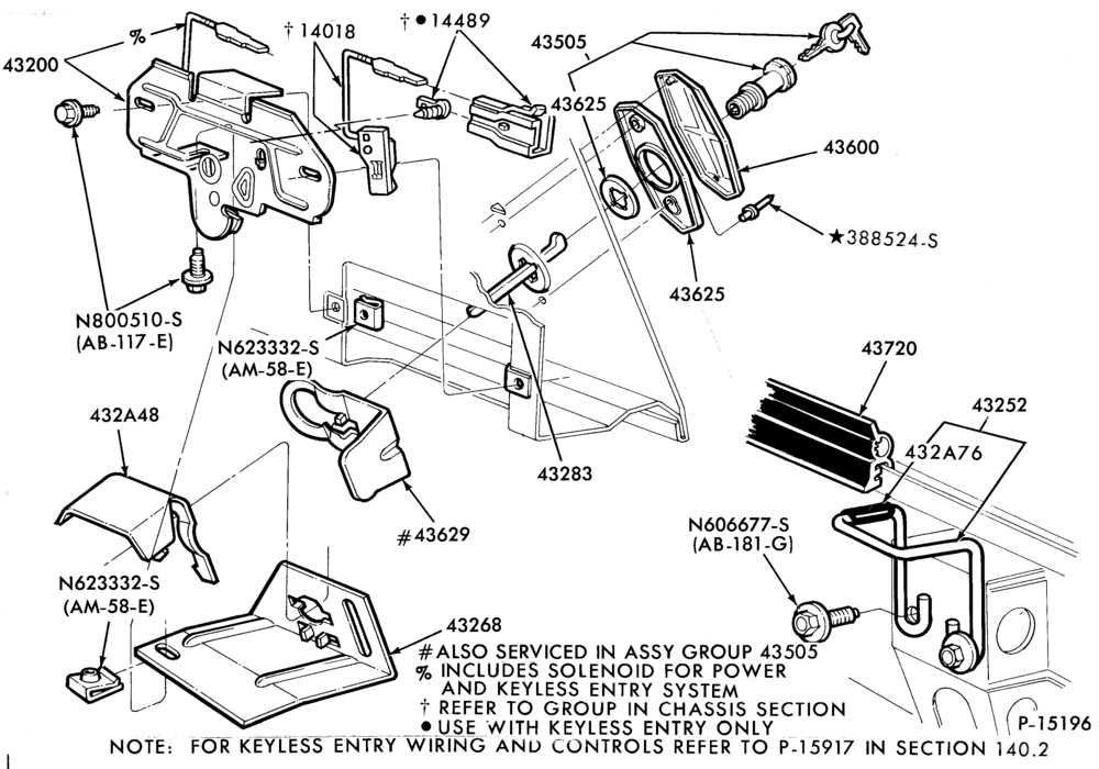 Схема ROOF-Latch parts - luggage compartment - with or without keyless entry