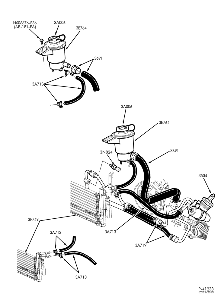 Схема STEERING-Power steering hose & pump installation - Page A