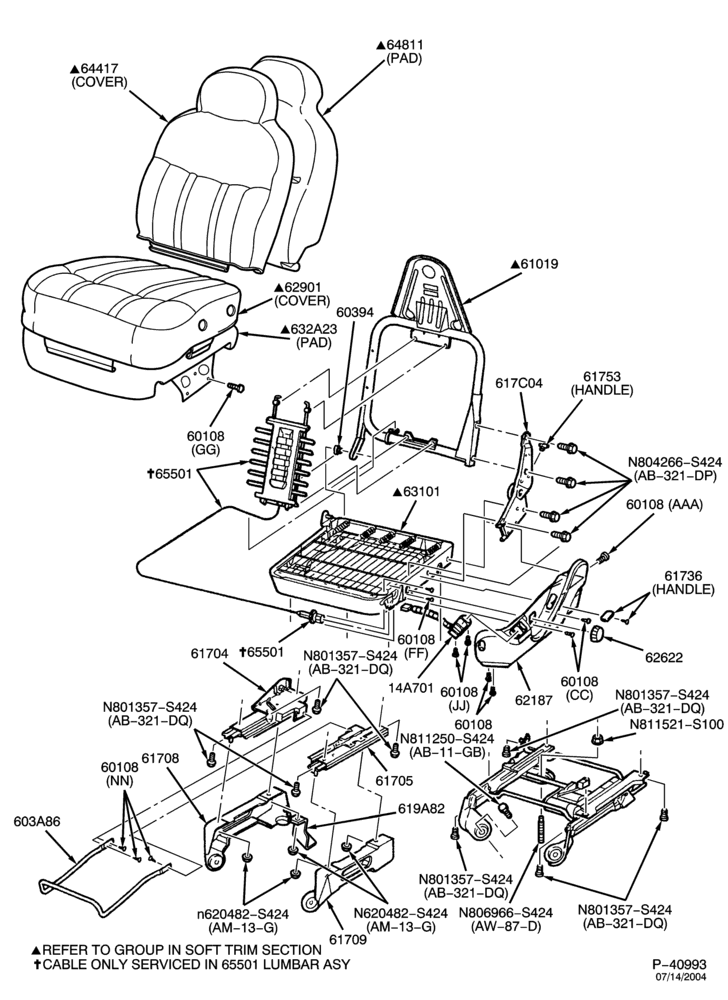 Схема SEATS AND SEAT BELTS-Front seat - 60/40 split bench - 40% seat-F150/250-Under 8500# GVW
