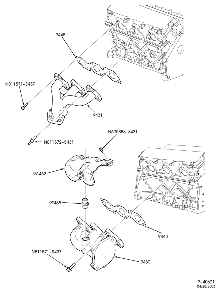 Схема 6 CYL. 3.0L - EXC. DOHC-Manifold installation - exhaust