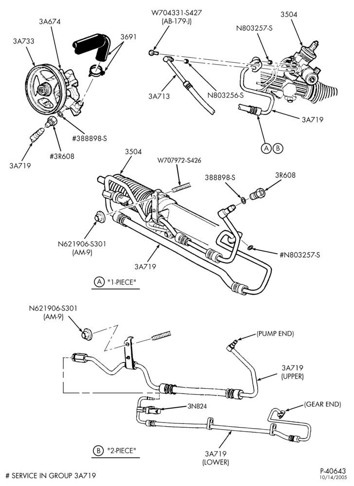 Схема STEERING-Power steering hose & pump installation - Page B