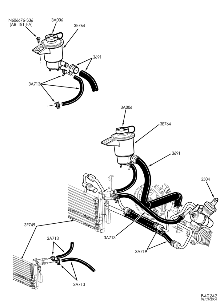 Схема STEERING-Power steering hose & pump installation - Page A