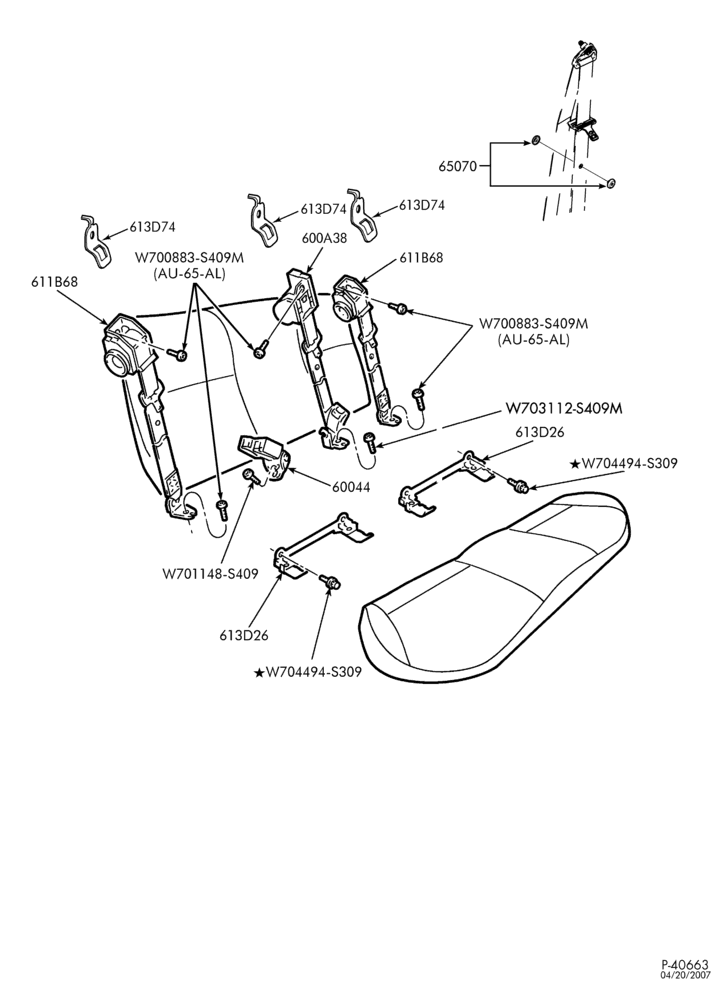 Схема SEATS AND SEAT BELTS-Seat belt & shoulder harness - rear seat - B/T 54