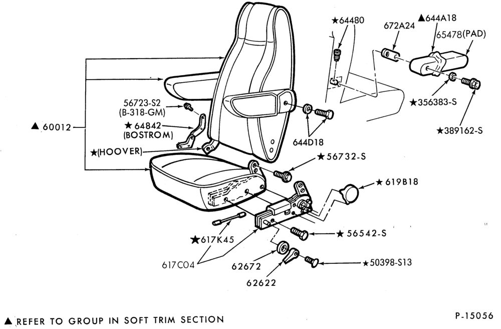 Схема SEATS-Front seat parts - captains chair - upper half - upper half - exc. Bostrom-E100/350