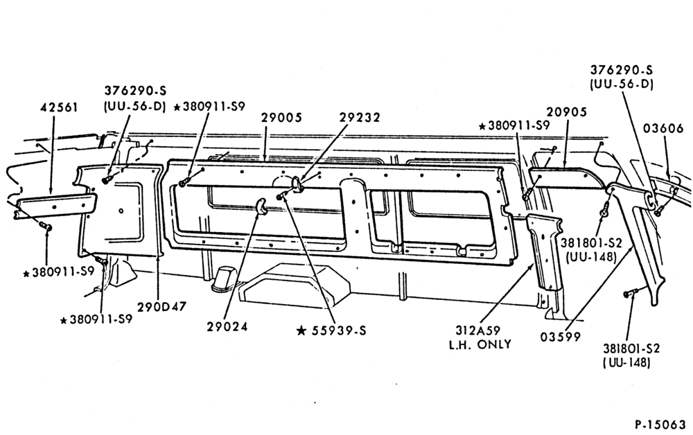 Схема TRIM-Interior trim garnish mouldings and related parts - w/windows- L.H.-E100/350(Super Wagon)