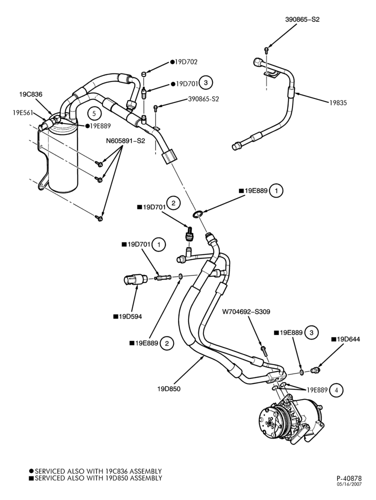 Схема AIR CONDITIONING-Air conditioning hoses & related parts - without aux. a/c - 10 cyl. 6.8L-E350/550