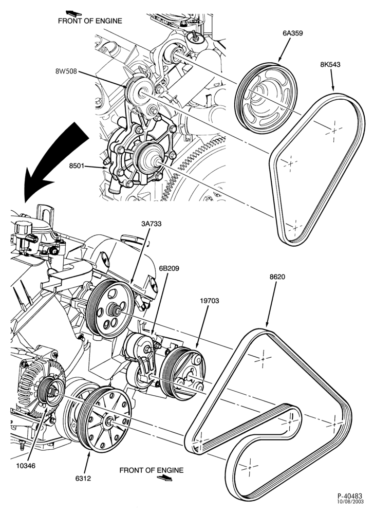 Схема Радиатор, GRILL AND COOLING-Cooling system - drive belt - 6 cyl. 3.0L - DOHC