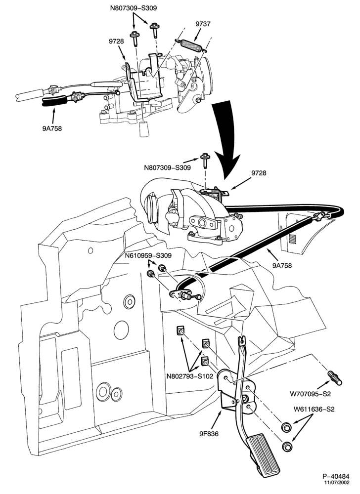Схема 8 CYL. 6.0L - DIESEL-Accelerator linkage - with fixed pedals