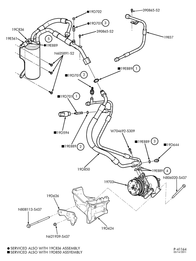Схема AIR CONDITIONING-Air conditioning hoses, condenser & related parts - without aux. a/c - 6 cyl. 4.2L-E150/350