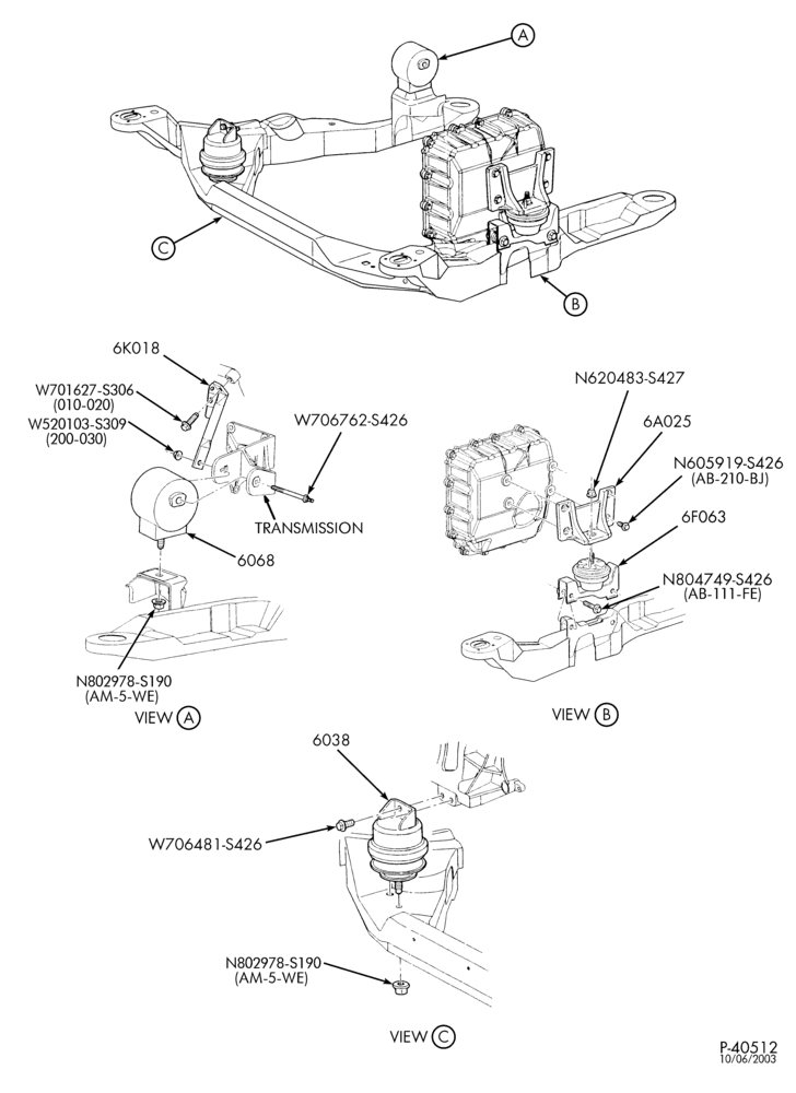 Схема 6 CYL. 3.0L - DOHC-Engine supports - AX4N - front & rear - 4 valve