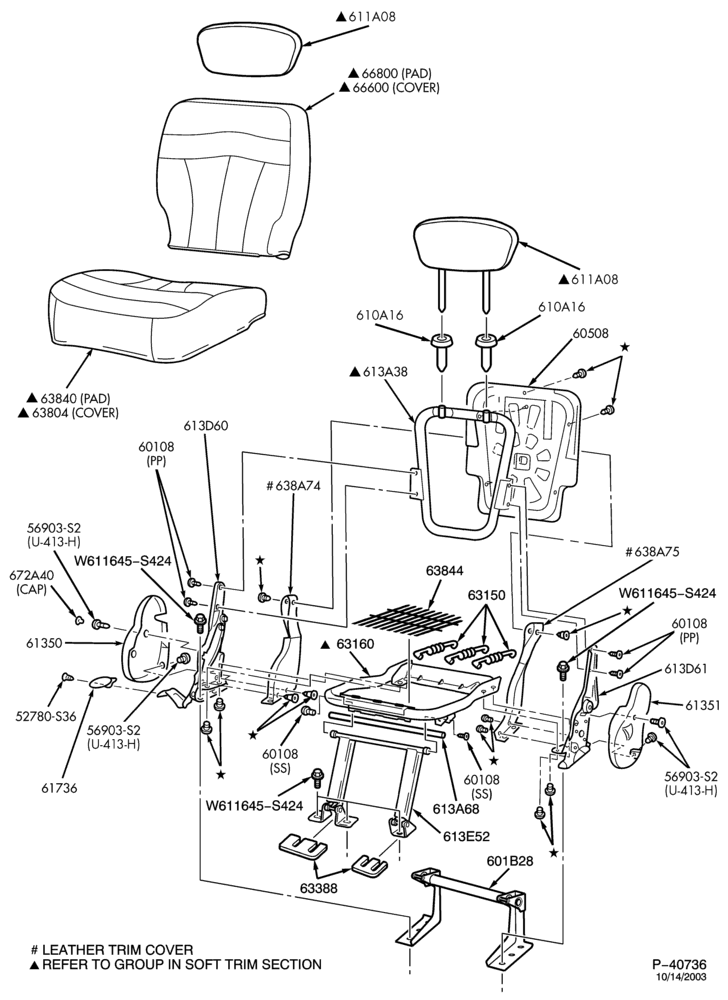 Схема SEATS AND SEAT BELTS-Rear seat - 60/40 split bench - 40% seat - SuperCrew-F150
