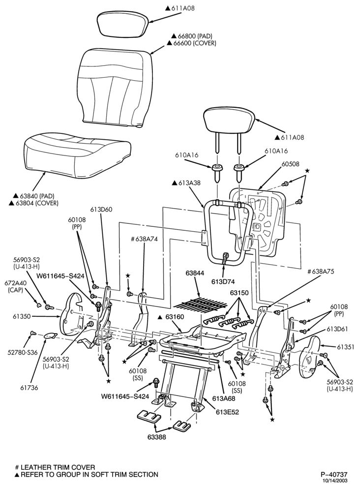 Схема SEATS AND SEAT BELTS-Rear seat - 60/40 split bench - 40% seat - SuperCrew - ""From 10/25/00''-F150