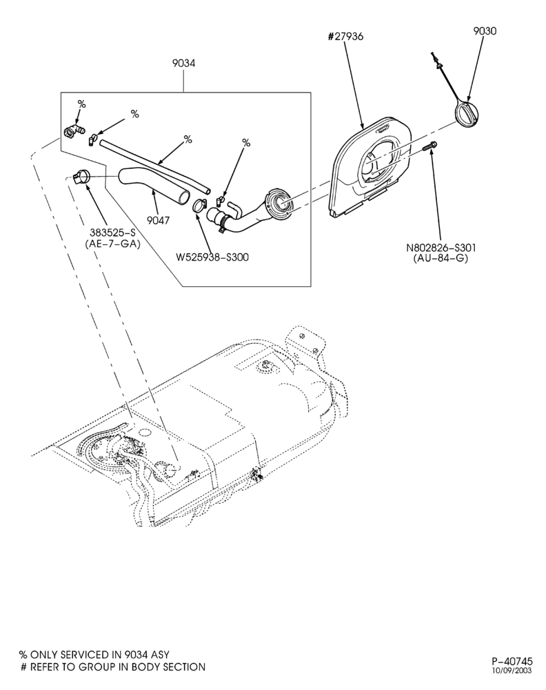 Схема 8 CYL. 6.0L - DIESEL-Fuel filler pipe installation - midship tank