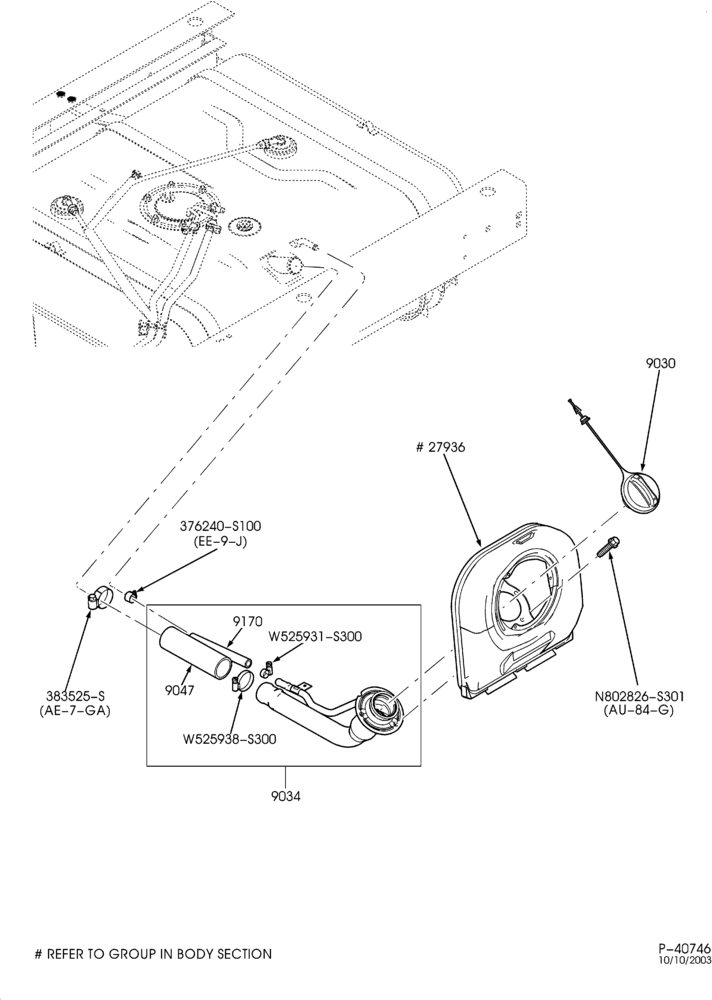 Схема 8 CYL. 6.0L - DIESEL-Fuel filler pipe installation - aft axle tank