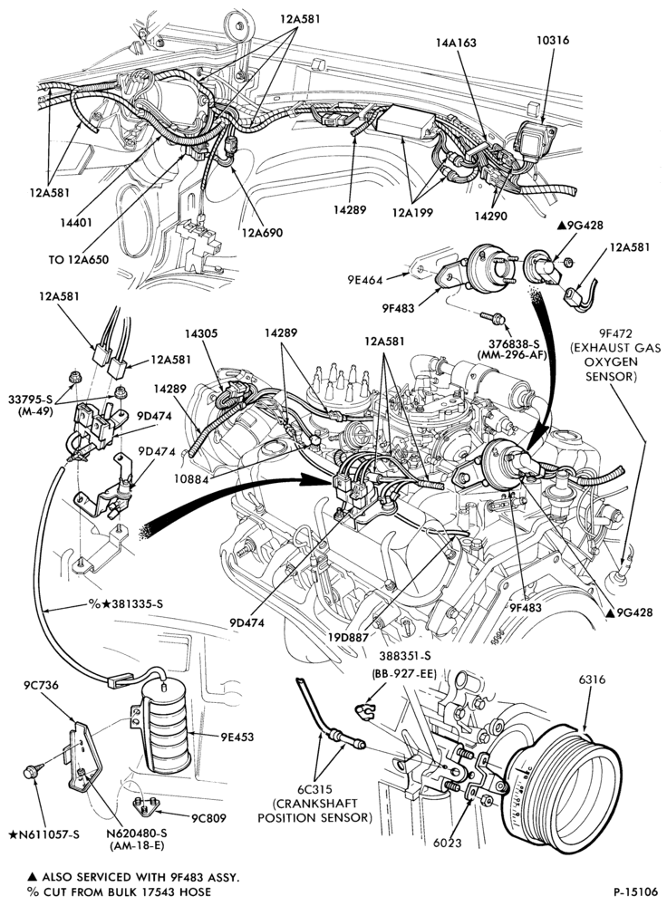 Схема 8 CYL. 5.8LW (351 C.I.D.) - W-Electronic engine control (E.E.C. II)- Page B