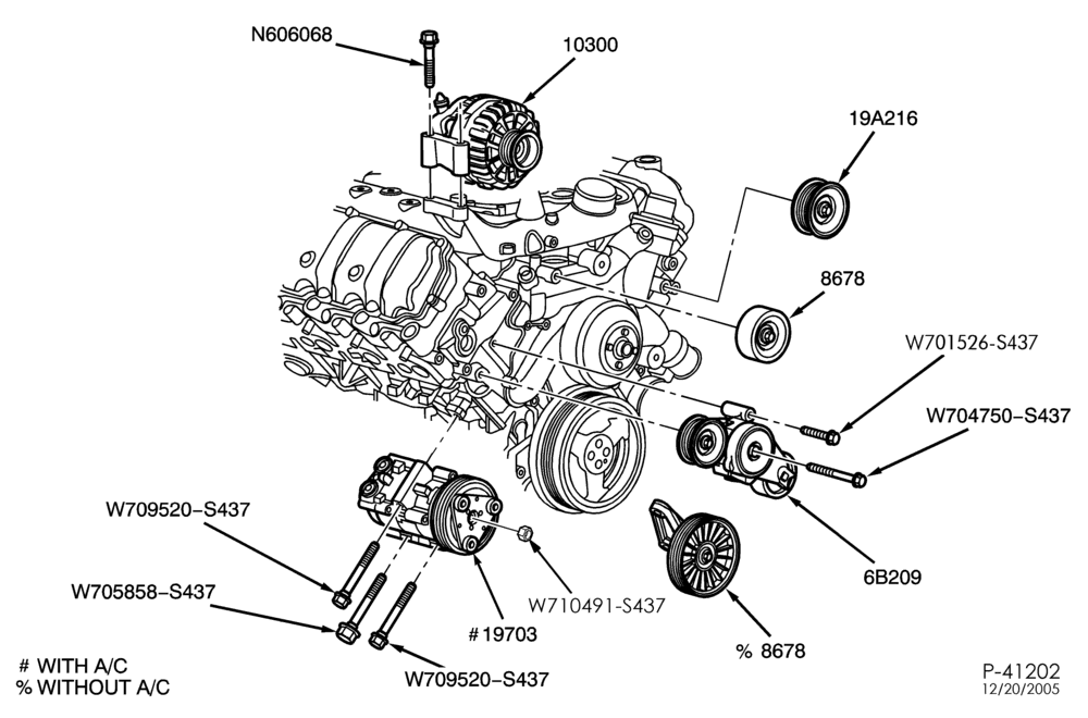 Схема AIR CONDITIONING-Compressor installation - 8 cyl. 6.0L diesel-E350/450