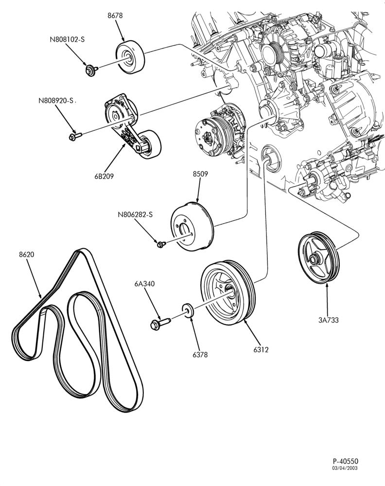 Схема 8 CYL. 4.6L - SOHC-Pulleys & drive belt