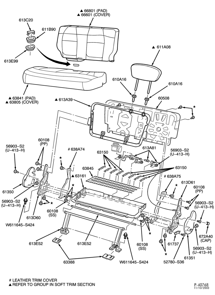 Схема SEATS AND SEAT BELTS-Rear seat - 60/40 split bench - 60% seat - SuperCrew - ""Before 06/03/02''-F150