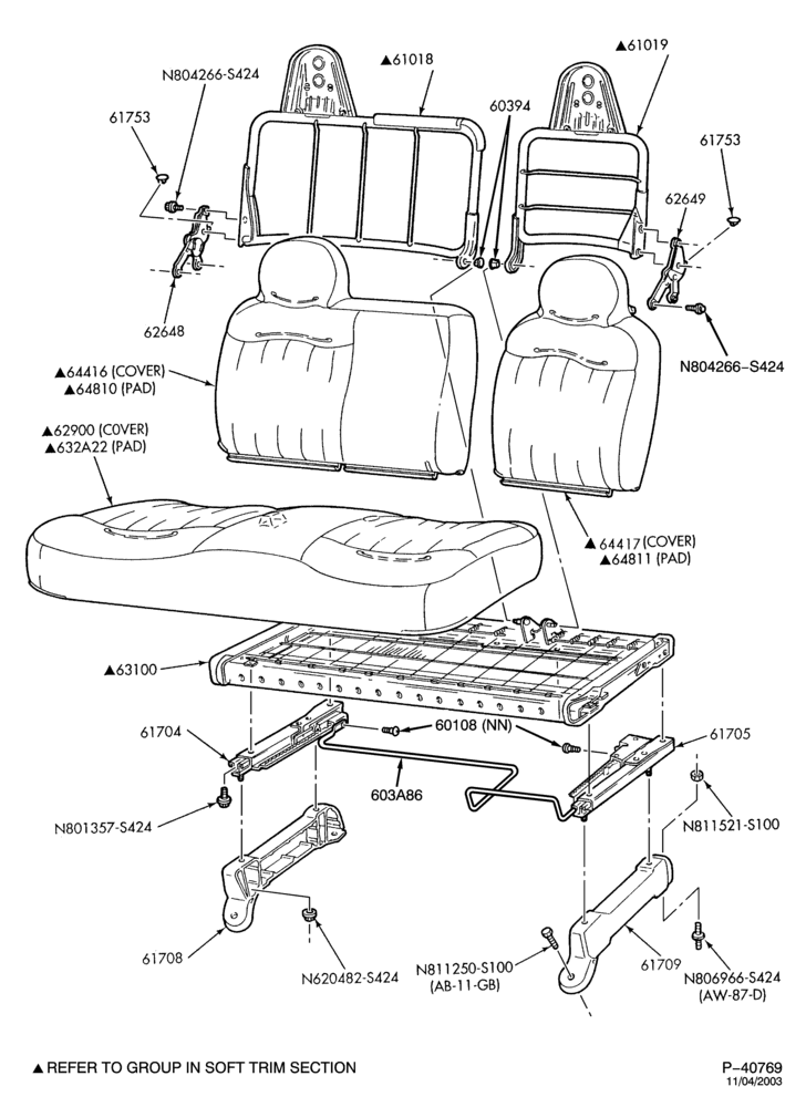Схема SEATS AND SEAT BELTS-Front seat - full bench-F150/250-Under 8500# GVW