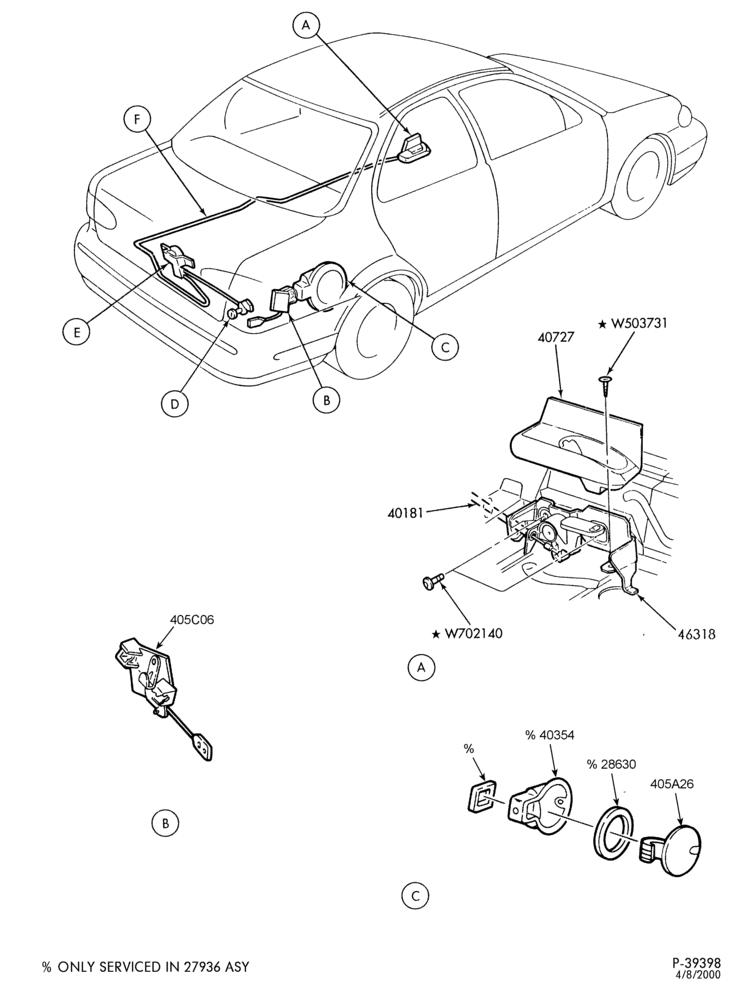 Схема LIFT/TAILGATE, LUGGAGE & BACK WINDOW-Luggage compartment & fuel filler - remote release - manual - Page A
