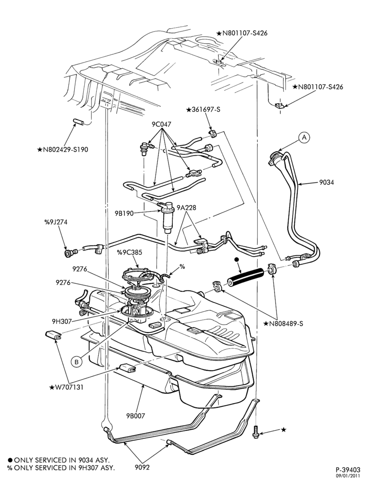 Схема 6 CYL. 3.0L - EXC. DOHC-Fuel system - tank installation - Page A