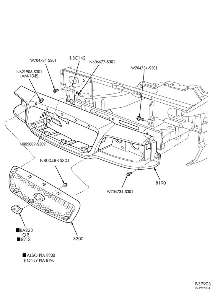 Схема Радиатор, GRILL AND COOLING-Radiator grille & related parts - Ford