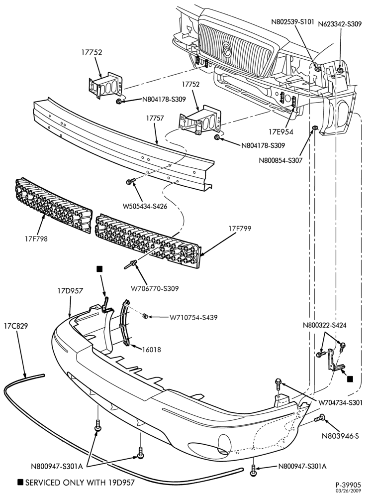 Схема SPEEDOMETER, BUMPERS, MIRRORS AND WIPERS-Front bumper - Marauder & Mercury