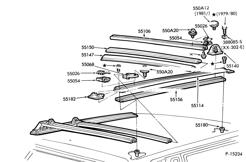 Схема LIFT/TAILGATE, LUGGAGE & BACK WINDOW-Luggage carrier - roof mounted - body type 54