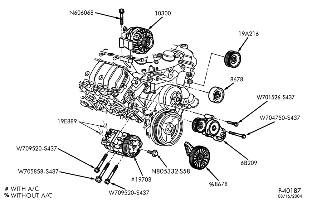 Схема Кондиционер — Установка компрессора кондиционера - 8 cyl. 6.0L diesel — L1