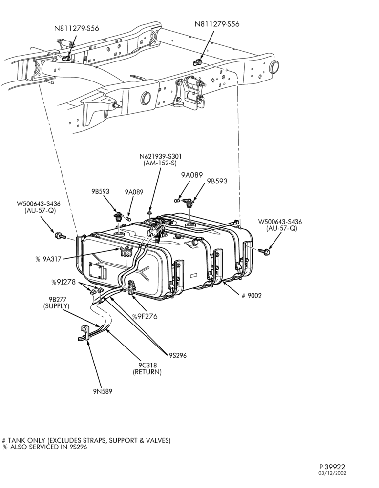 Схема 8 CYL. 7.3L - DIESEL-Fuel lines - frame mounted pump & related parts - aft axle tank - E550 - Page B