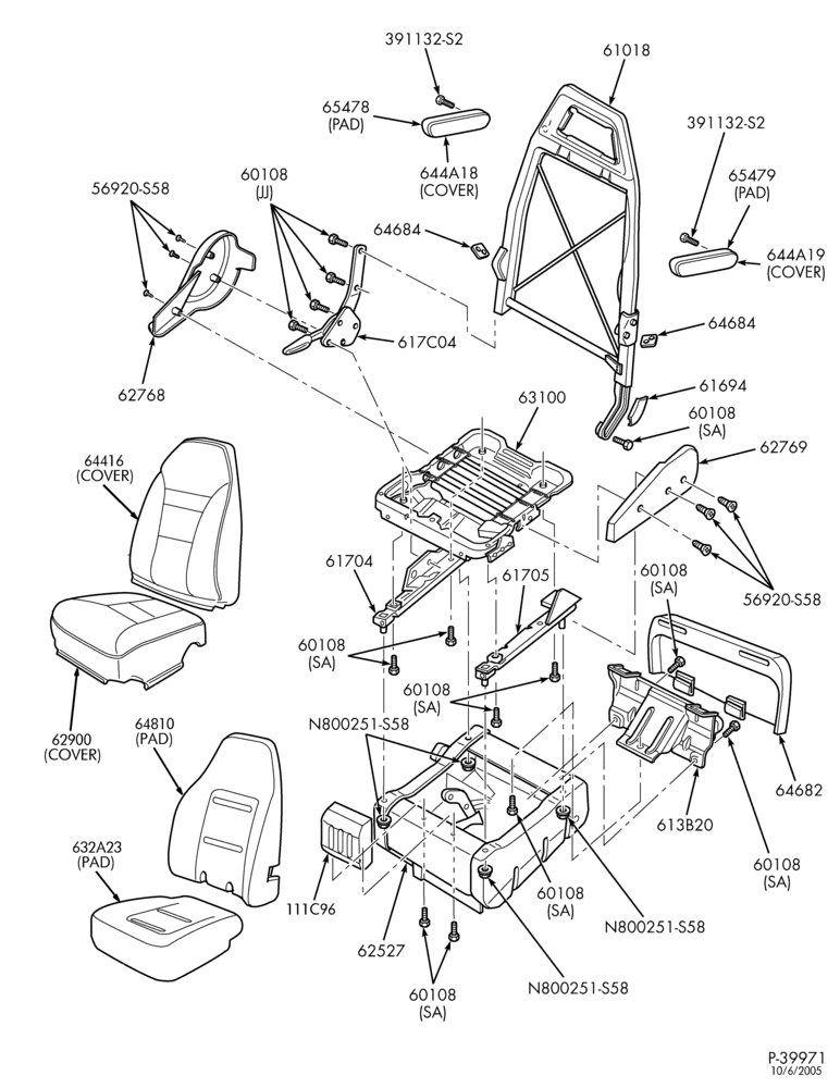 Схема SEATS AND SEAT BELTS-Rear seat parts - captains chair - L.H.-E150/450