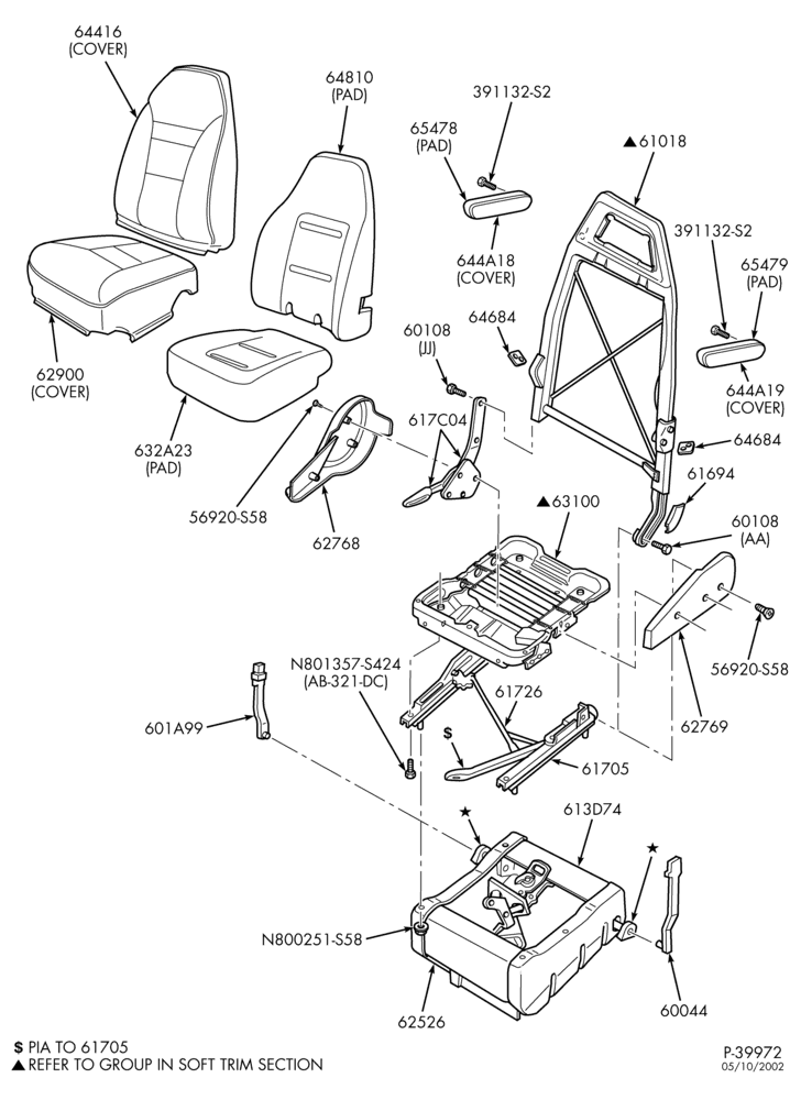 Схема SEATS AND SEAT BELTS-Rear seat parts - captains chair - R.H.-E150/450