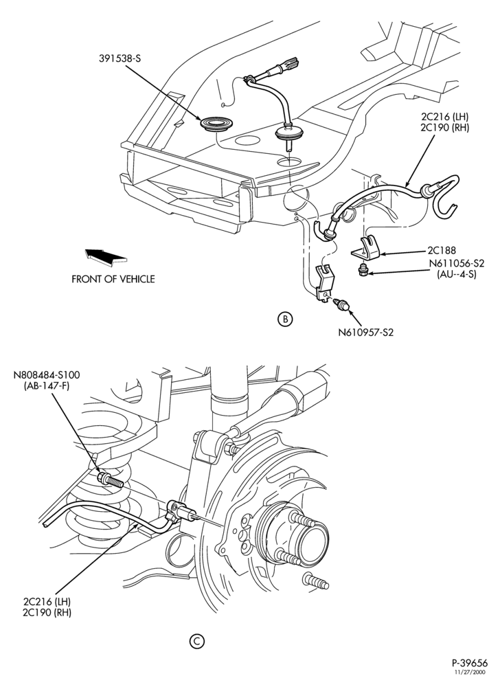 Схема BRAKES-Anti-lock disc brake wiring & sensor - Page B