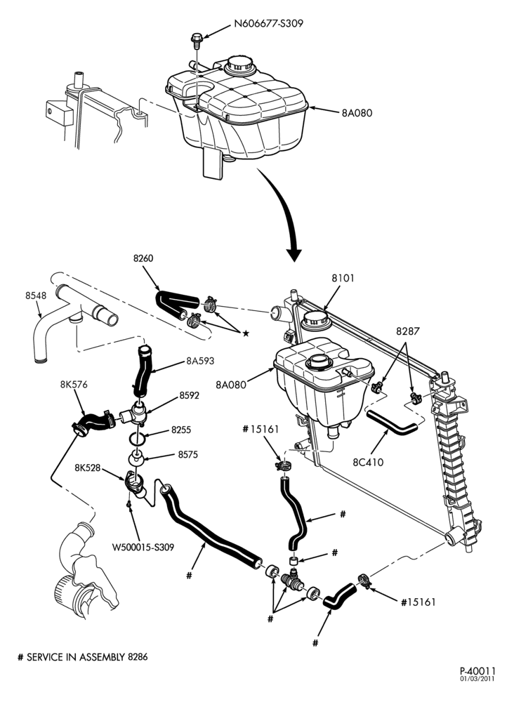 Схема Радиатор, GRILL AND COOLING-Cooling system - 8 cyl. 4.6L - DOHC - Marauder