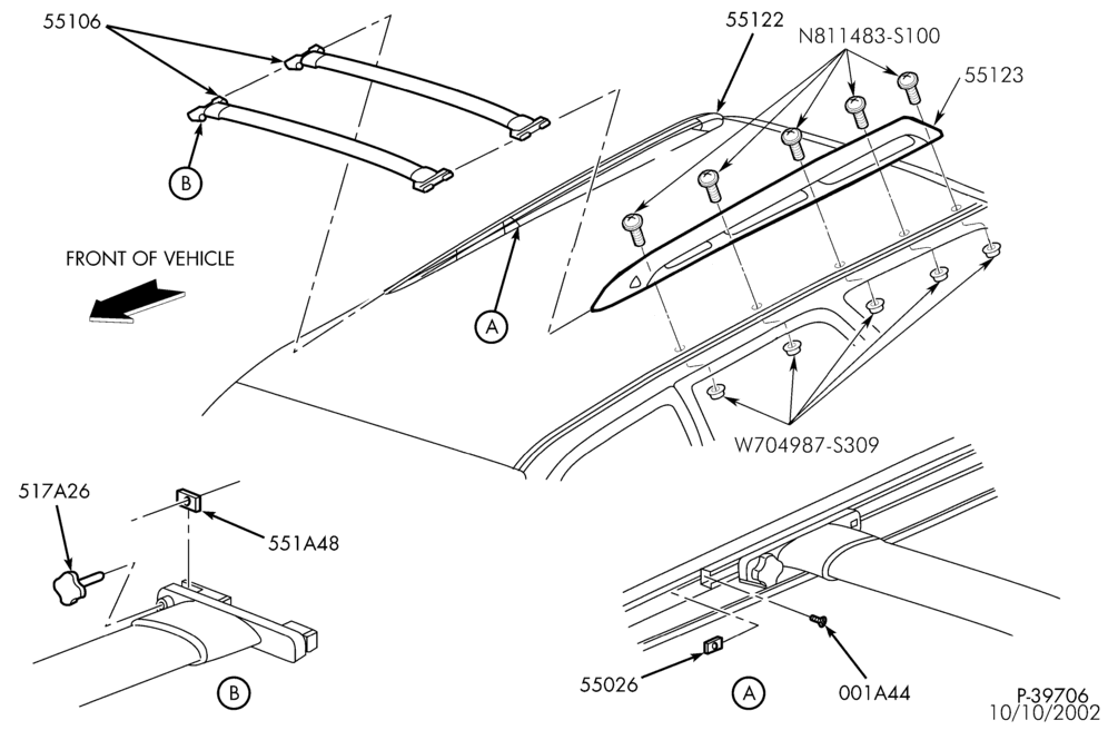 Схема LIFT/TAILGATE, LUGGAGE & BACK WINDOW-Luggage carrier - factory rack - B/T 74