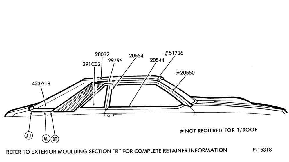 Схема EXCEPT CONVERTIBLE WINDOW FRAME AND BELT - BODY TYPES 61 AND 66