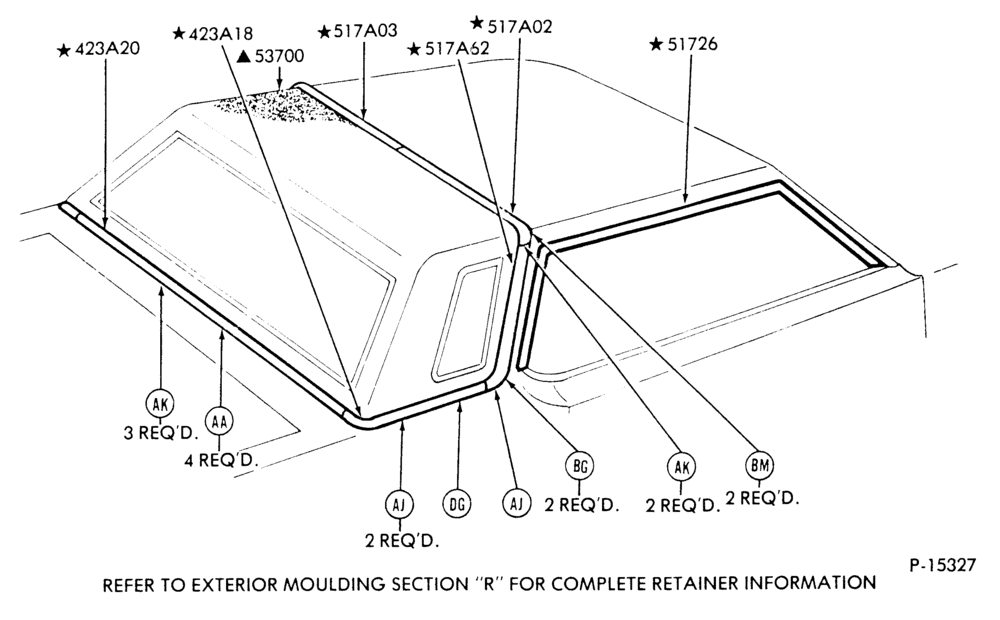 Схема ROOF AND BACK BELT - W/HALF VINYL ROOF - CONT'D - BODY TYPE 66