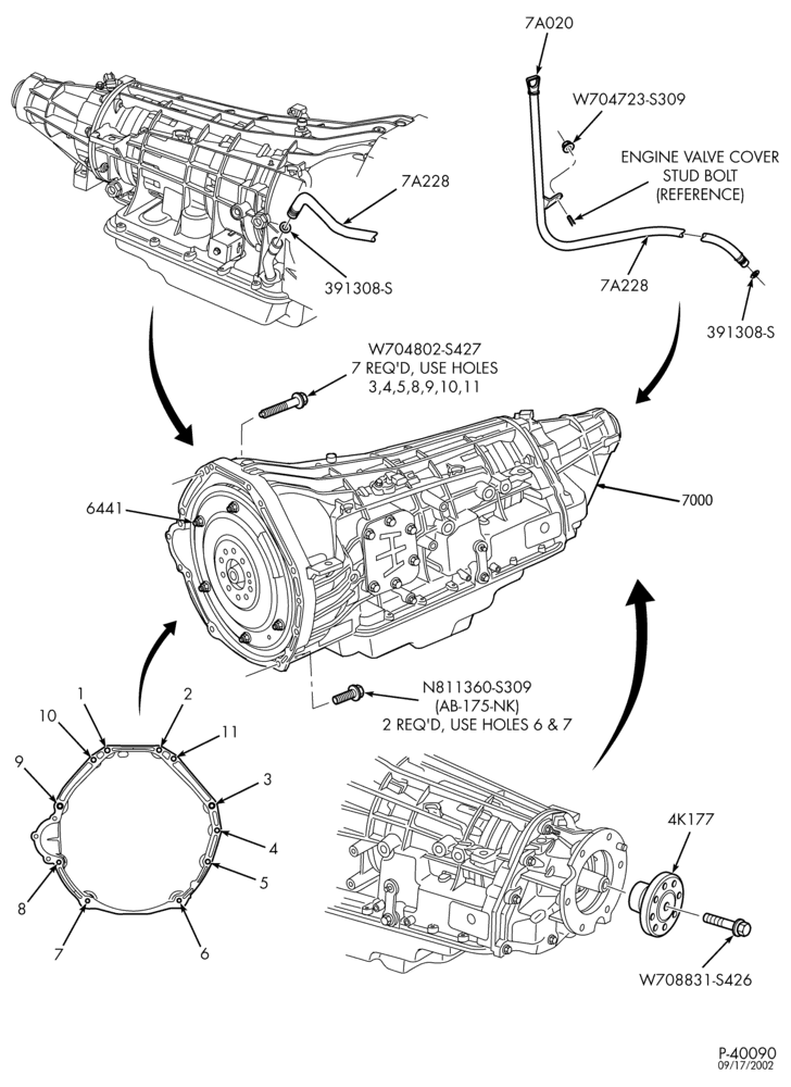Схема AUTOMATIC TRANSMISSION-EXTERNAL PARTS - Automatic transmission installation - 8 cyl. 6.0L Diesel-E350/550