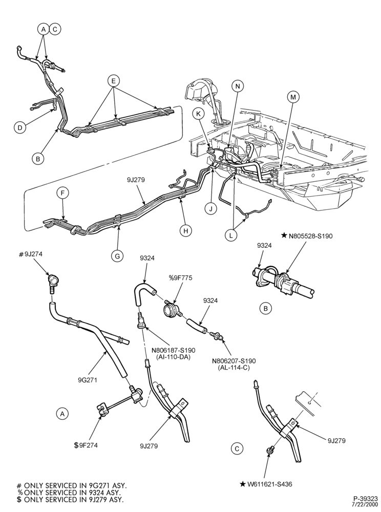 Схема 8 CYL. 4.6L-Fuel system - line installation - Non Calif. emis. - Page A