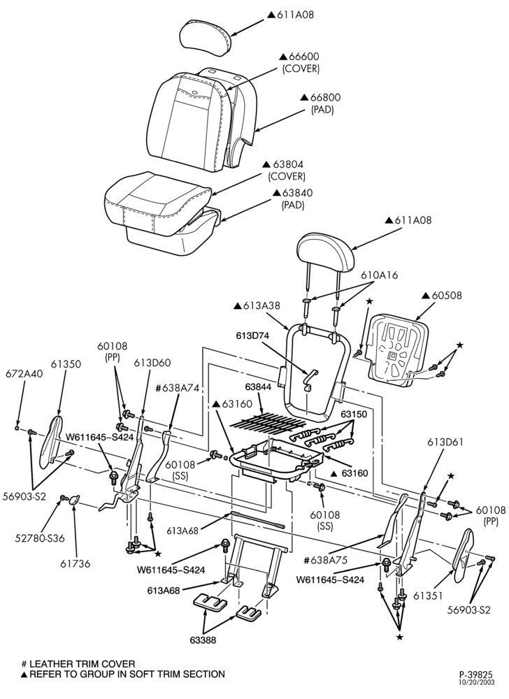 Схема SEATS AND SEAT BELTS-Rear seat - captain's chair - SuperCrew - ""Before 06/03/02''-F150