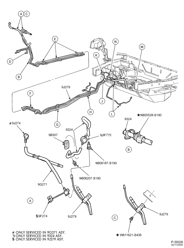 Схема 6 CYL. 3.8L-Fuel system - line installation - Non Calif. emis. - Page A