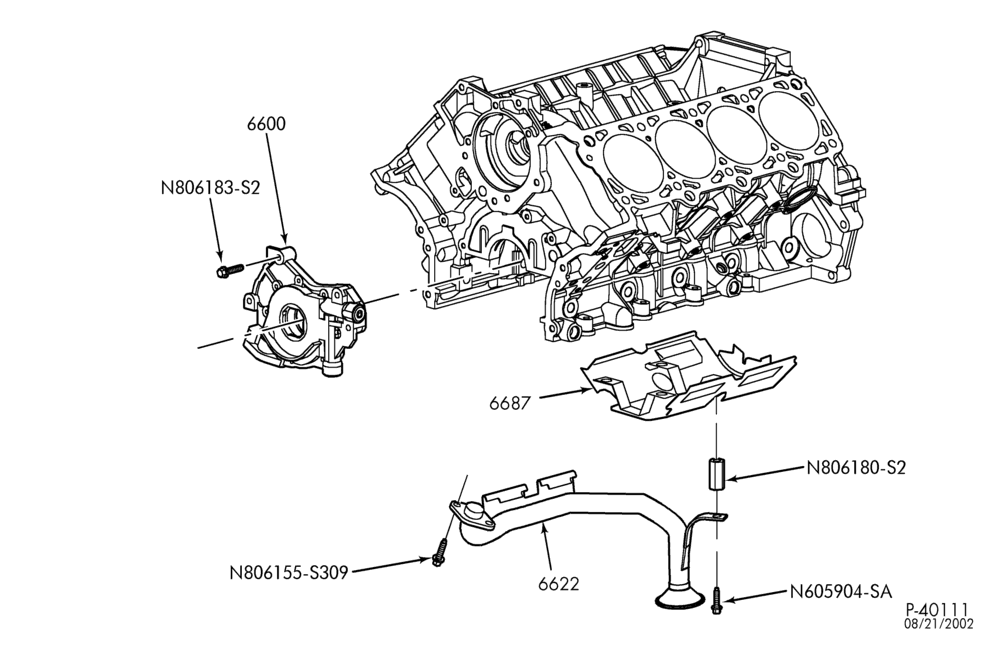 Схема 8-цил. 4,6 л - 4V-Engine oil pump & related parts - Marauder - MA