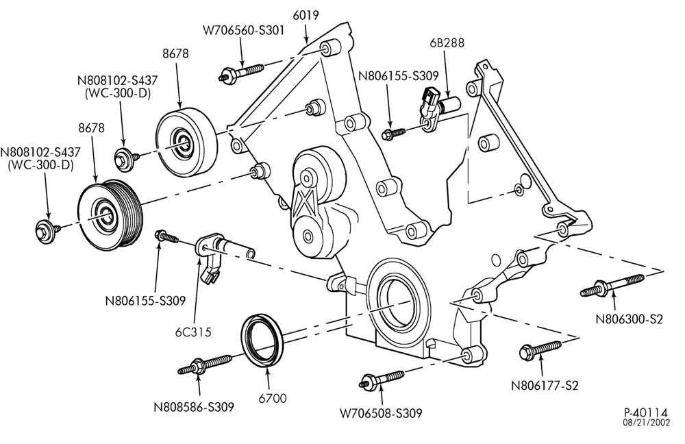Схема 8-цил. 4,6 л - 4V-Timing chain cover & related parts - Marauder - MA